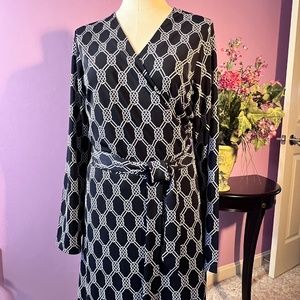 JONES New York Signature - Navy/White Nautical Knot Stretchy Wrap Dress Sz L